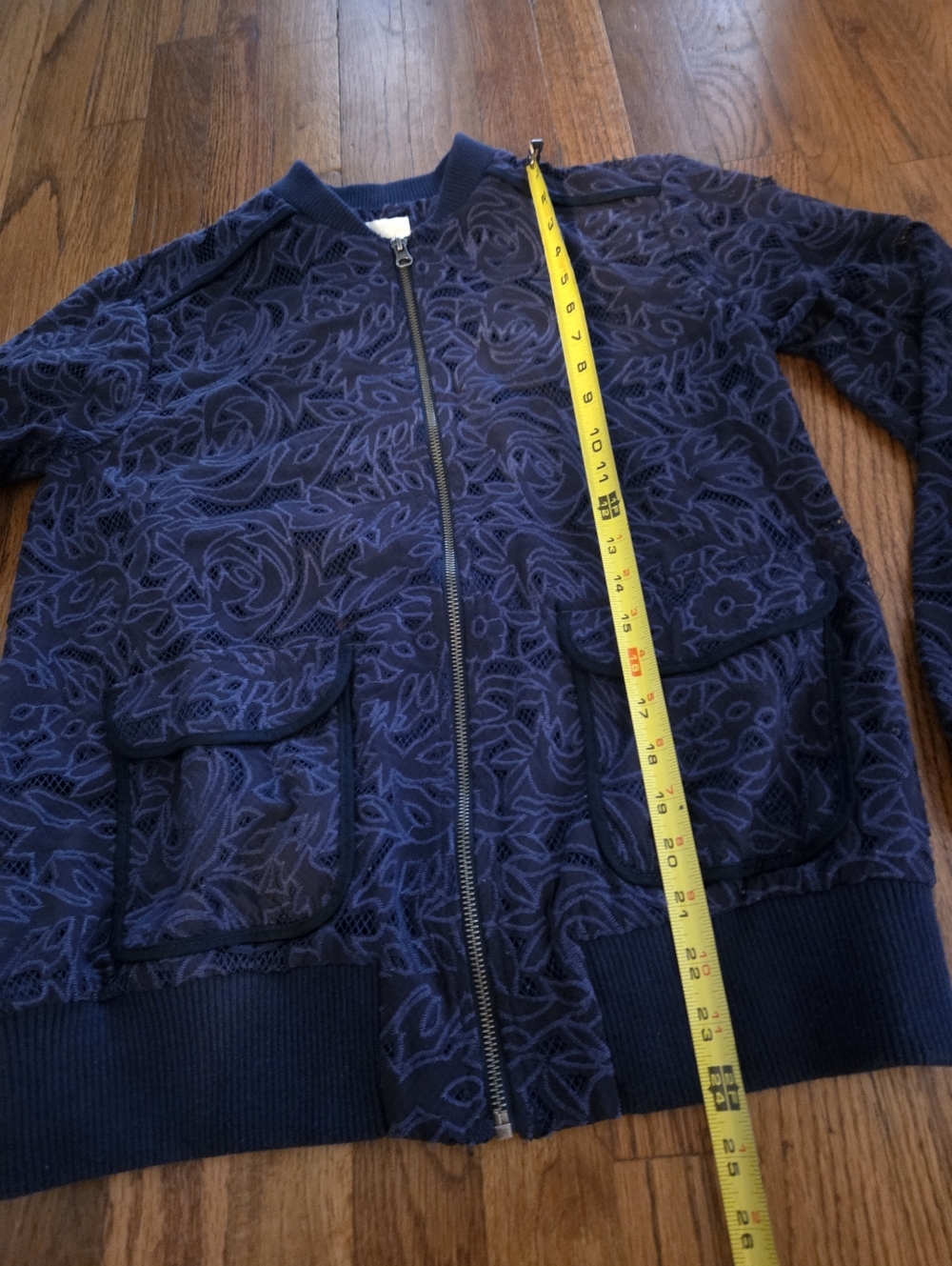 Anthropologie x Elevenses Miranda Lace Bomber Jacket in navy blue Size Small - Picture 12 of 12